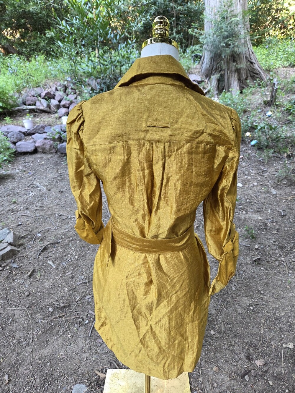 Bebe Yellow Gold Belted Shirt Button Up Dress Size Small - Picture 4 of 7